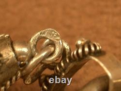 Beautiful antique solid silver charm bracelet, coffee-bean link chain