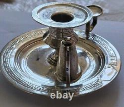 Beautiful antique solid silver hand-held candle holder, Minerva