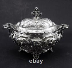 Beautiful antique solid silver sugar basin with handles Minerva hallmark 19th century period