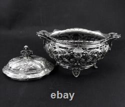 Beautiful antique solid silver sugar basin with handles Minerva hallmark 19th century period