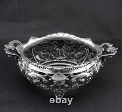 Beautiful antique solid silver sugar basin with handles Minerva hallmark 19th century period