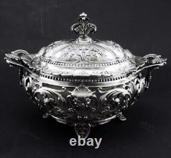 Beautiful antique solid silver sugar basin with handles Minerva hallmark 19th century period
