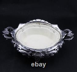 Beautiful antique solid silver sugar basin with handles Minerva hallmark 19th century period