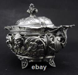 Beautiful antique solid silver sugar basin with handles Minerva hallmark 19th century period