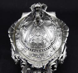 Beautiful antique solid silver sugar basin with handles Minerva hallmark 19th century period