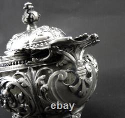 Beautiful antique solid silver sugar basin with handles Minerva hallmark 19th century period