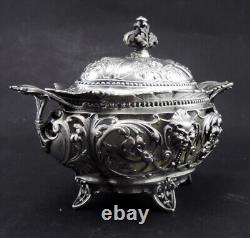 Beautiful antique solid silver sugar basin with handles Minerva hallmark 19th century period