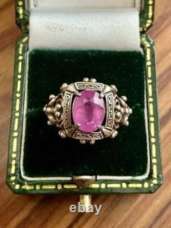Beautiful genuine ruby, solid silver, highly ornate, sublime antique ring