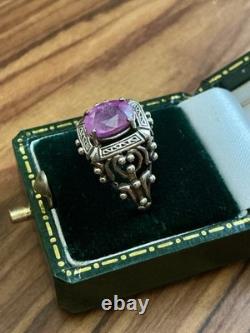Beautiful genuine ruby, solid silver, highly ornate, sublime antique ring