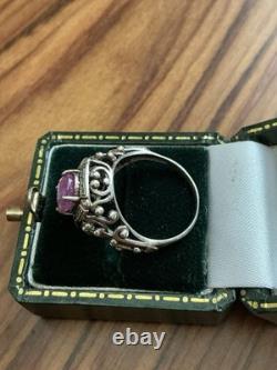Beautiful genuine ruby, solid silver, highly ornate, sublime antique ring