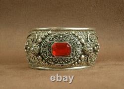 Bel Important Bracelet Ancien Berber In Massif Argent And Pierre Rouge