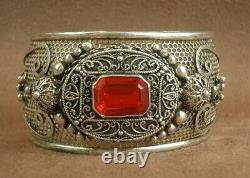 Bel Important Bracelet Ancien Berber In Massif Argent And Pierre Rouge