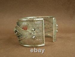 Bel Important Bracelet Ancien Berber In Massif Argent And Pierre Rouge