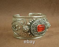 Bel Important Bracelet Ancien Berber In Massif Argent And Pierre Rouge