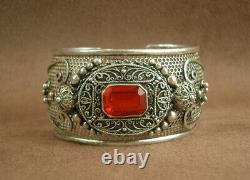 Bel Important Bracelet Ancien Berber In Massif Argent And Pierre Rouge