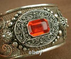 Bel Important Bracelet Ancien Berber In Massif Argent And Pierre Rouge