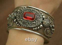 Bel Important Bracelet Ancien Berber In Massif Argent And Pierre Rouge