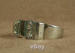 Belle Bague Ancienne Tank Art Deco In Argent Massif And Pierres Blanches