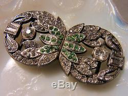 Belt Buckle Old Art Deco Silver Openwork Set With Rhinestone