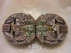 Belt Buckle Old Art Deco Silver Openwork Set With Rhinestone