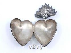 Big Heart Of Mary Massive Old Silver Reliquary Ex Voto XIX