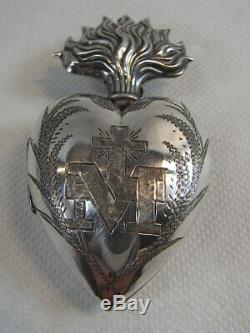 Big Old Heart Of Mary Reliquary Ex-voto Sterling Silver Reliquary Silver