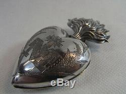 Big Old Heart Of Mary Reliquary Ex-voto Sterling Silver Reliquary Silver