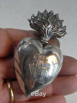 Big Old Heart Of Mary Reliquary Ex-voto Sterling Silver Reliquary Silver