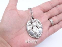 Big Old Religious Medal Angel Pendant Silver XIX