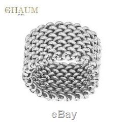 Big Old Style Silver Ring White Gold Rhodium 14g Shaped Mesh