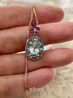 Blue Topaz, Amethyst, Gold and Antique Silver Pendant Chain Necklace