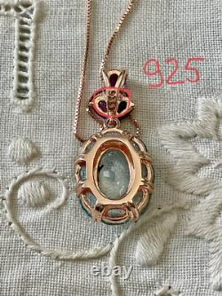 Blue Topaz, Amethyst, Gold and Antique Silver Pendant Chain Necklace