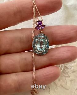 Blue Topaz, Amethyst, Gold and Antique Silver Pendant Chain Necklace