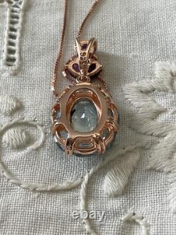 Blue Topaz, Amethyst, Gold and Antique Silver Pendant Chain Necklace