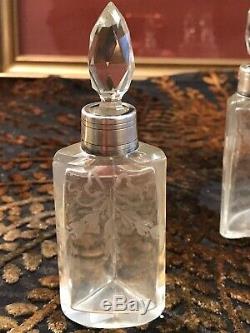 Box 4 Scent Bottles Perfume Crystal And Sterling Silver / Old Silverware