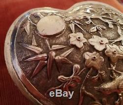 Box Shape Heart Ancient Chinese Art Deco Solid Silver