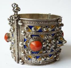 Bracelet Ethnic Silver + Enamel Maghreb Old Algeria 124 G Silver Bracelet