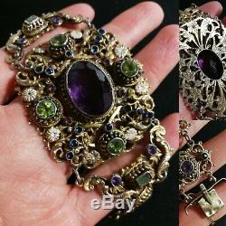 Bracelet Former 19th Hungarian Astro Amethyst Stones And Rhinestones Or