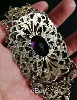 Bracelet Former 19th Hungarian Astro Amethyst Stones And Rhinestones Or