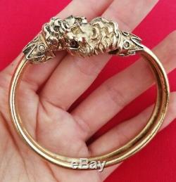 Bracelet Old Vermeil Silver! Massive With 2 Lion Heads