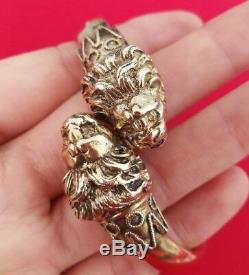 Bracelet Old Vermeil Silver! Massive With 2 Lion Heads