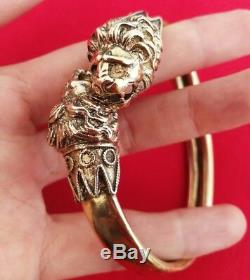 Bracelet Old Vermeil Silver! Massive With 2 Lion Heads