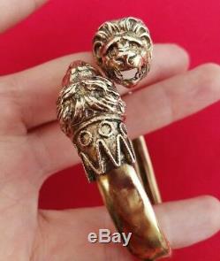 Bracelet Old Vermeil Silver! Massive With 2 Lion Heads