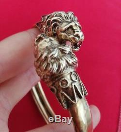 Bracelet Old Vermeil Silver! Massive With 2 Lion Heads