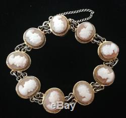 Bracelet Old Vermeil Sterling Silver With Cameos