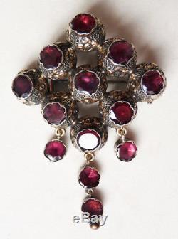 Brooch Silver Medallion + Garnet 19th Century Jewel Antique Silver Victorian Brooch