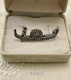 C1930 ANTIQUE BROOCH Solid Silver 800 MARCASITES SAFETY CLASP - ART DECO