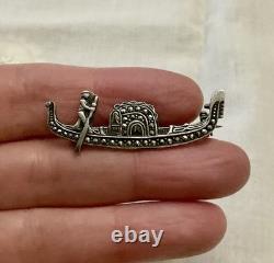 C1930 ANTIQUE BROOCH Solid Silver 800 MARCASITES SAFETY CLASP - ART DECO