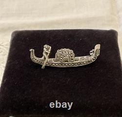 C1930 ANTIQUE BROOCH Solid Silver 800 MARCASITES SAFETY CLASP - ART DECO