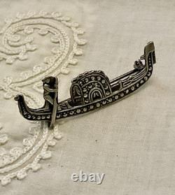 C1930 ANTIQUE BROOCH Solid Silver 800 MARCASITES SAFETY CLASP - ART DECO